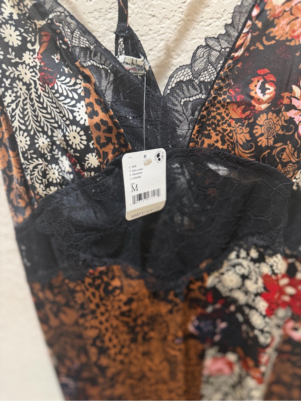 Free People Black Floral Mixed-Print Lace-Trim Maxi Slip Dress - Picture 4 of 12